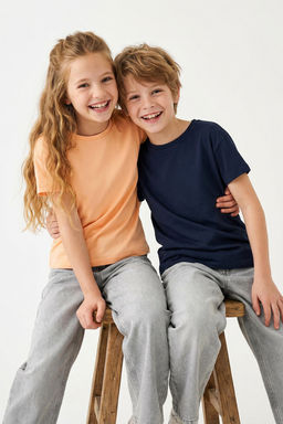 Lacivert-Turuncu 2li Unisex %100 Pamuk Basic K?sa Kol Orme T-Shirt TKDSS25TS00102 - Trendyolmilla фото 5