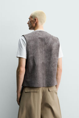 CHALECO RELAXED FIT PIEL ANTE / Gris - Zara фото 3