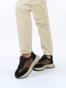 04-PCML24-1 BLACK/LEOPARD Кроссовки демисезонные женские (натуральная замша, натуральная кожа, байка)