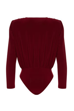 Bordo Kruvaze Yaka Gul Aksesuar Detayl? Y?lbas? Body TPRAW24BD00012