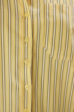 TRENDYOLMILLA Sar? Icinde Bustiyerli Cizgili Oversize Genis Kal?p Dokuma Gomlek TWOSS25GO00076  фото 8