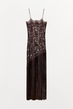 LACE AND FRINGED STRAPPY DRESS - Zara фото 6