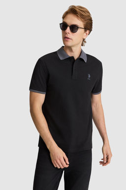 Erkek Siyah Regular Fit Polo Yaka Basic Ti__rt