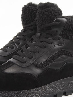 04-WG042-1M BLACK Кроссовки зимние женские (натуральная кожа, натуральная замша, 100% шерсть)