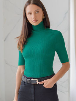 Водолазка тонкой вязки в рубчик из хлопка с нейлоном