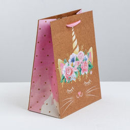 Цена за 2 шт. Пакет подарочный крафтовый, упаковка, Мяу, MS 18?23?10 см