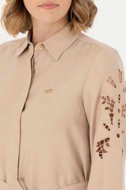 Женское тканое платье песочного цвета - U.s. polo assn фото 7