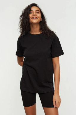 Trendyolmilla Siyah %100 Pamuklu Sortlu/Taytl? Orme Pijama Tak?m? THMSS20PT0397