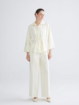 Loose Fit Geni? Pa?a Kad?n Pileli Pantolon