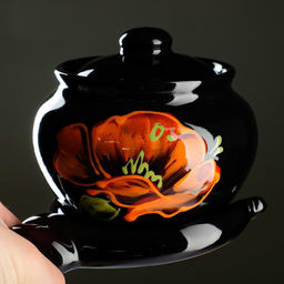 Горшочки для запекания Псковский гончар «Мак на чёрном», набор 4 шт., 850 мл, с ухватом, керамика