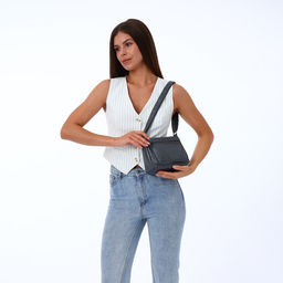 Сумка женская кросс-боди на молнии, 20×8.5×15 см, серая