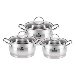 Набор кастрюль R-207А 6 предметов из нержавеющей стали со стекл. кр. 2.1л, 2.8л, 3.8л /RASHEL  фото 2