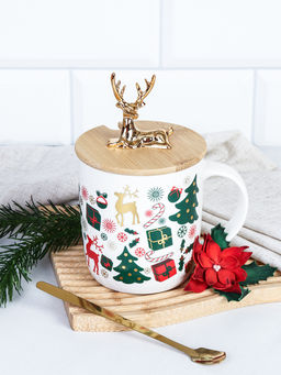 Кружка новогодняя с крышкой, ложка /400 мл/ HB-270 /уп 60/