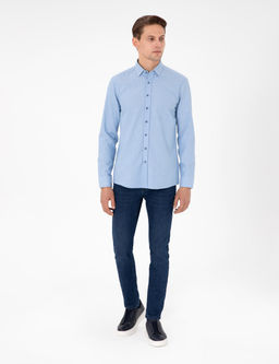 A__k Mavi Slim Fit Uzun Kollu G_mlek