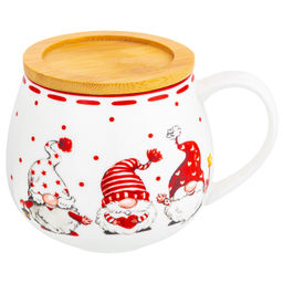 Кружка 400 мл 12,5*10*9,7 см "Весёлые гномики" бочонок, с деревянной крышкой-подставкой
