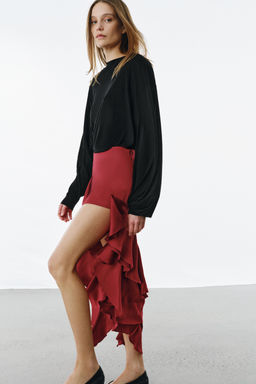 FALDA MIDI VOLANTES ZW COLLECTION / Rojo - Zara фото 7