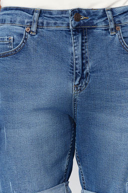 TRENDYOL MAN Mavi Slim Fit T?rm?k Destroylu Denim Kot Sort TMNSS21SR0727 - Trendyolmilla фото 10
