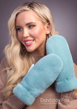 Варежки норка замша мята