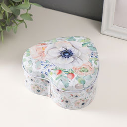 Набор шкатулок для хранения мелочей, украшений Сердце. Цветы, 3 шт., металл, 10.5?12?5 см