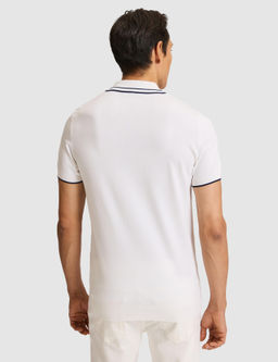 Beyaz Slim Fit Fermuarl_ Polo Yaka Triko T-shirt