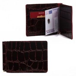 Зажим для купюр Premier-М-52 натуральная кожа (4 карм), бордо крок крупный (14) 218735