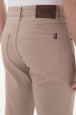 Erkek Slim Fit Koyu Bej Kanvas Pantolon