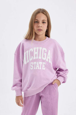 Толстовка с принтом для девочек Relax Fit с круглым вырезом - Defacto фото 3