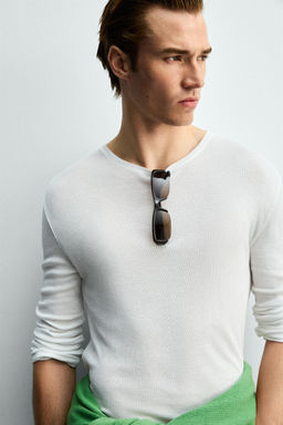 CAMISETA MANGA LARGA ESTRUCTURA VISCOSA / Blanco - Zara фото 5