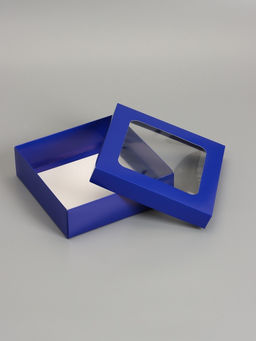 Цена за 5 шт. Коробка складная, крышка-дно, синяя, с окном 20 х 20 х 6 см