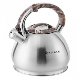 Чайник из нержавеющей стали "Zeidan" 3л, со свистком, фиксированная комбинированная ручка, курковый механизм, 3-х капсулированное индукционное дно, матовая полировка корпуса, подарочная коробка (Китай) Подходит для всех видов плит, включая индукционн