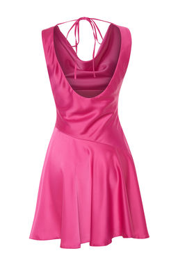 Pembe A-Kesim Degaje Yaka Dokuma Saten K?sa S?k Abiye Elbise TPRSS24EL00104 - Trendyolmilla фото 8