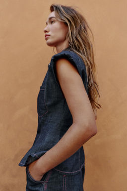 CAMISA PEPLUM HOMBRERAS CON LINO / ?ndigo - Zara фото 5