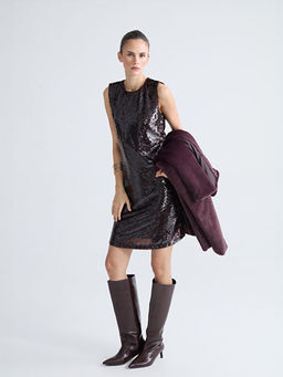 Bisiklet Yaka Pul Payetli Mini Elbise