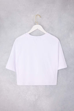 Wardrobe Essentials-Ekru Rahat Kal?p K?sa Kollu Crop %100 Pamuk Orme T-Shirt TWOSS26TS00006