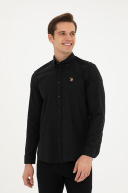 Мужская черная базовая рубашка с длинным рукавом