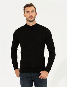 Siyah Slim Fit Bal_k__ Yaka Triko Kazak
