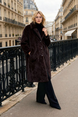 Koyu Kahverengi Kurklu Mono Kapama Oversize Uzun Kaban TWOAW26KB00002 - Trendyolmilla фото 9