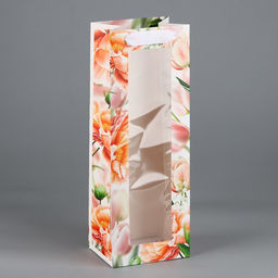 Пакет под бутылку Цветы, 36 х 13 х 10 см