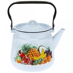 "Экзотика" Чайник эмалированный 3,5л, д19см, h18см, металлическая крышка, серо-голубой (Россия)