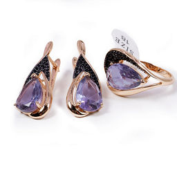 Комплект ювелирной бижутерии German Gold кольцо и серьги с Аметрином