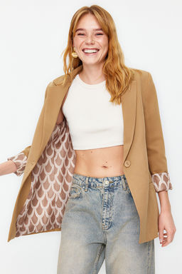 Koyu Bej Regular Astar Detayl? Dokuma Blazer Ceket TWOAW20CE0316