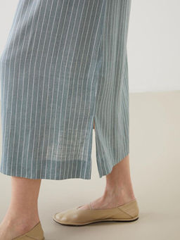 Beli Lastikli ?izgili Keten Kar???ml? Etek