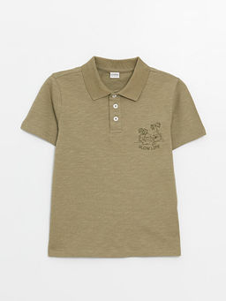 Polo Yaka Bask?l? K?sa Kollu Erkek ?ocuk Ti??rt