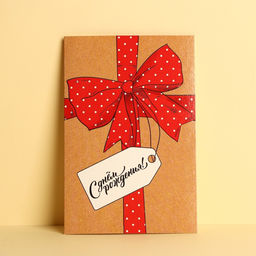 Цена за 10 шт. Открытка С Днем Рождения, большой бант, частичный УФ-лак, 12 18 см