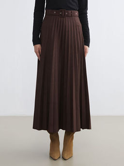 Beli Fermuarl? S?et G?r?n?ml? Pileli Etek