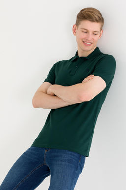 Мужская темно-зеленая базовая футболка с воротником поло - U.s. polo assn фото 4