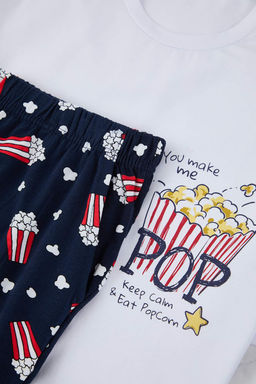 Beyaz Regular Fit Pamuklu Popcorn Desenli Uzun Pijama Tak?m? TMNAW26PT00053 - Trendyolmilla фото 3