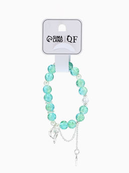 Браслет с подвесками «Сахарный. Сердце и искра», шар № 10/8, d=6 см, зеленый, голубой в серебре