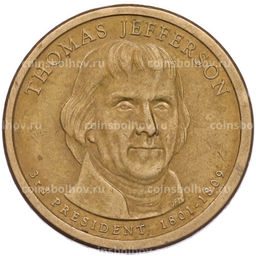 Монета 1 доллар 2007 года (P) США 3-й президент США Томас Джефферсон