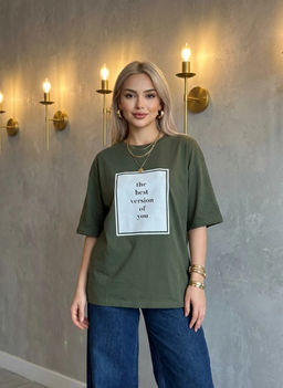 K13480 Футболка OVER SIZE хлопок ХАКИ